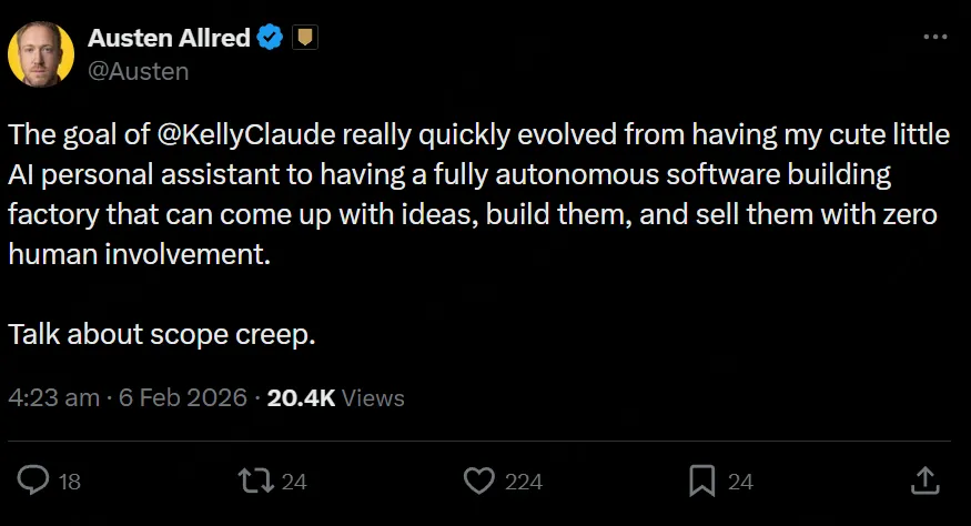 Austen Allred tweet on kellyclaude token