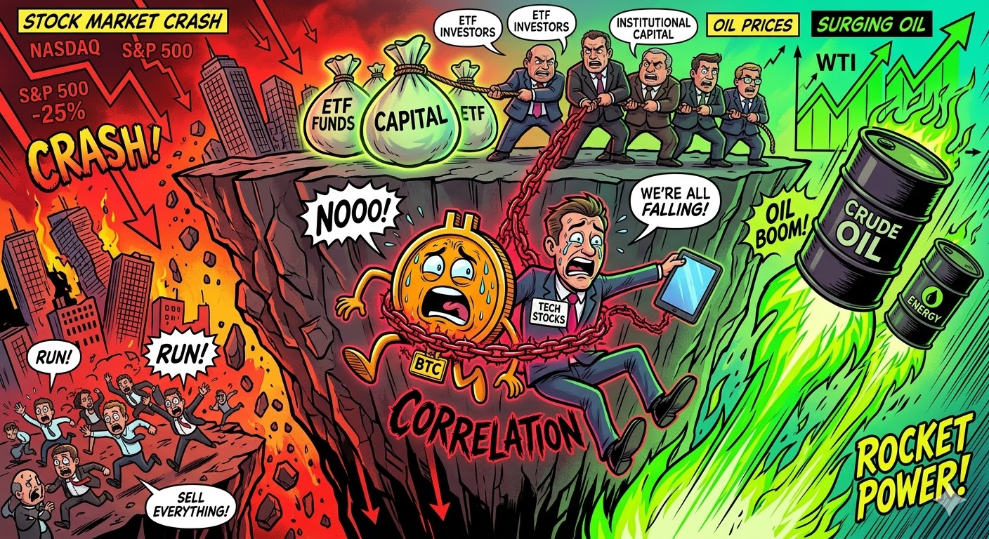 تضعیف عمیق بیت‌کوین در پی تشدید جنگ و کاهش ریسک معامله‌گران در بیت‌کوین و سهام