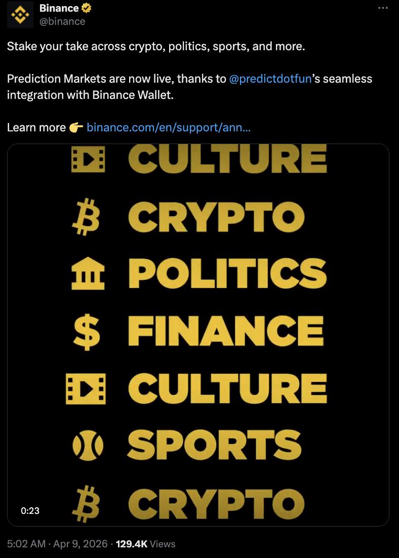 Cryptocurrency Exchange, Applications, Binance, Prediction Markets