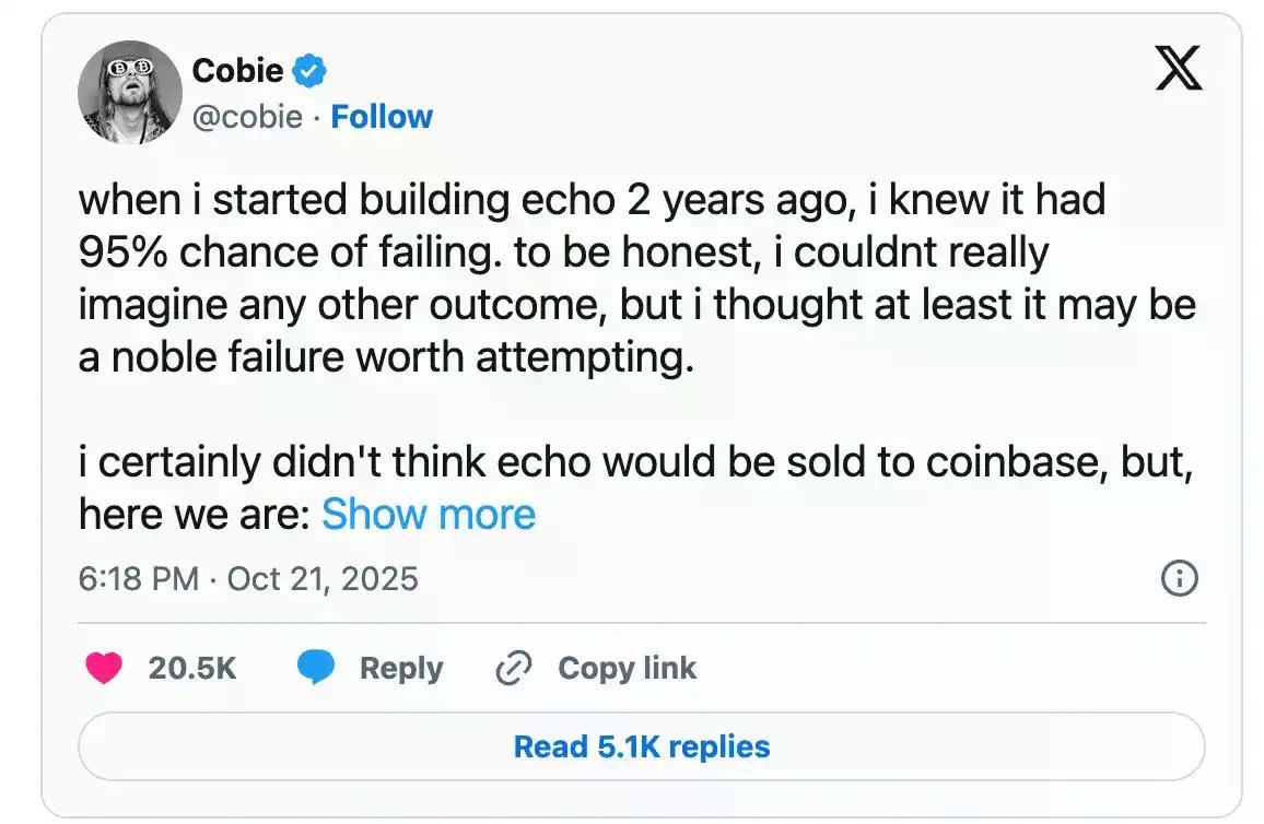 Coinbase 收购 Echo 背后：Cobie 从 200 美元入圈到名利双收的 13 年