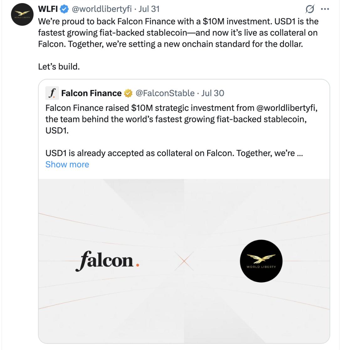 除获 WLFI 1000 万美元投资外，Falcon 有何与众不同之处？