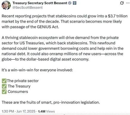 Arthur Hayes：美国稳定币「阳谋」揭秘，6.8 万亿资金如何成为国债市场的救命稻草？