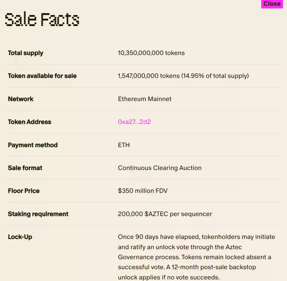 Aztec开放公募,速览拍卖细节以及代币经济学