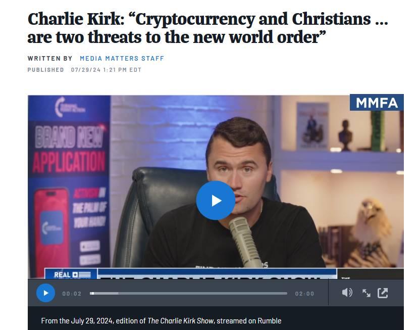 Charlie Kirk 遇刺身亡，美国失去了最会向年轻人推销比特币的人